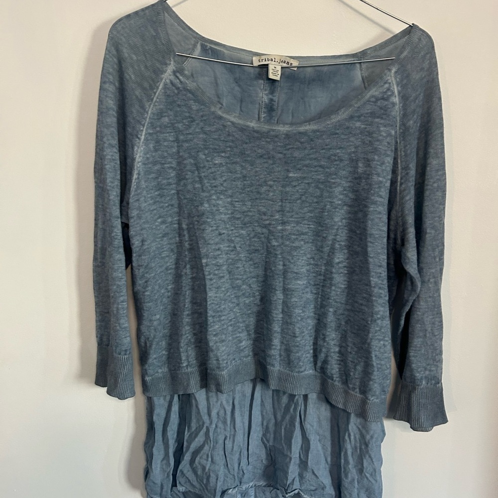Tribal Women's Heathered Blue Sweatshirt/Blouse